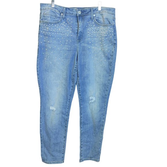 Seven 7 Denim - Seven 7 Women's Mid Rise Skinny Light Blue Wash Bedazzled Jeans 16